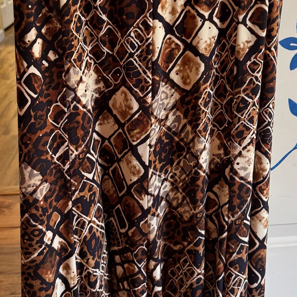 Alfred Dunner Geometric Brown and Cream Maxi Skirt